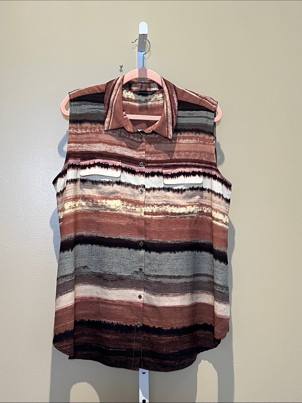 Investments Striped Sleeveless Button-Down Shirt - Brown Multi